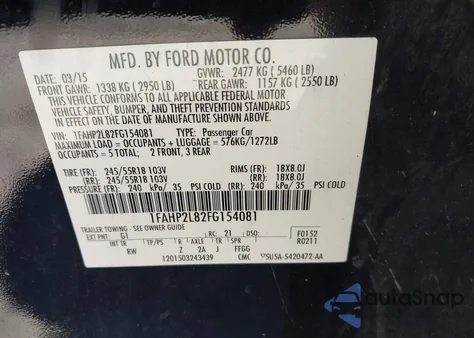 2015 Ford Police Interceptor from USA, damaged, VIN 1FAHP2L82FG154081